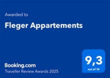 Auszeichnung von Booking.com 2025 für Fleger Appartements mit Bewertung 9,3 von 10.